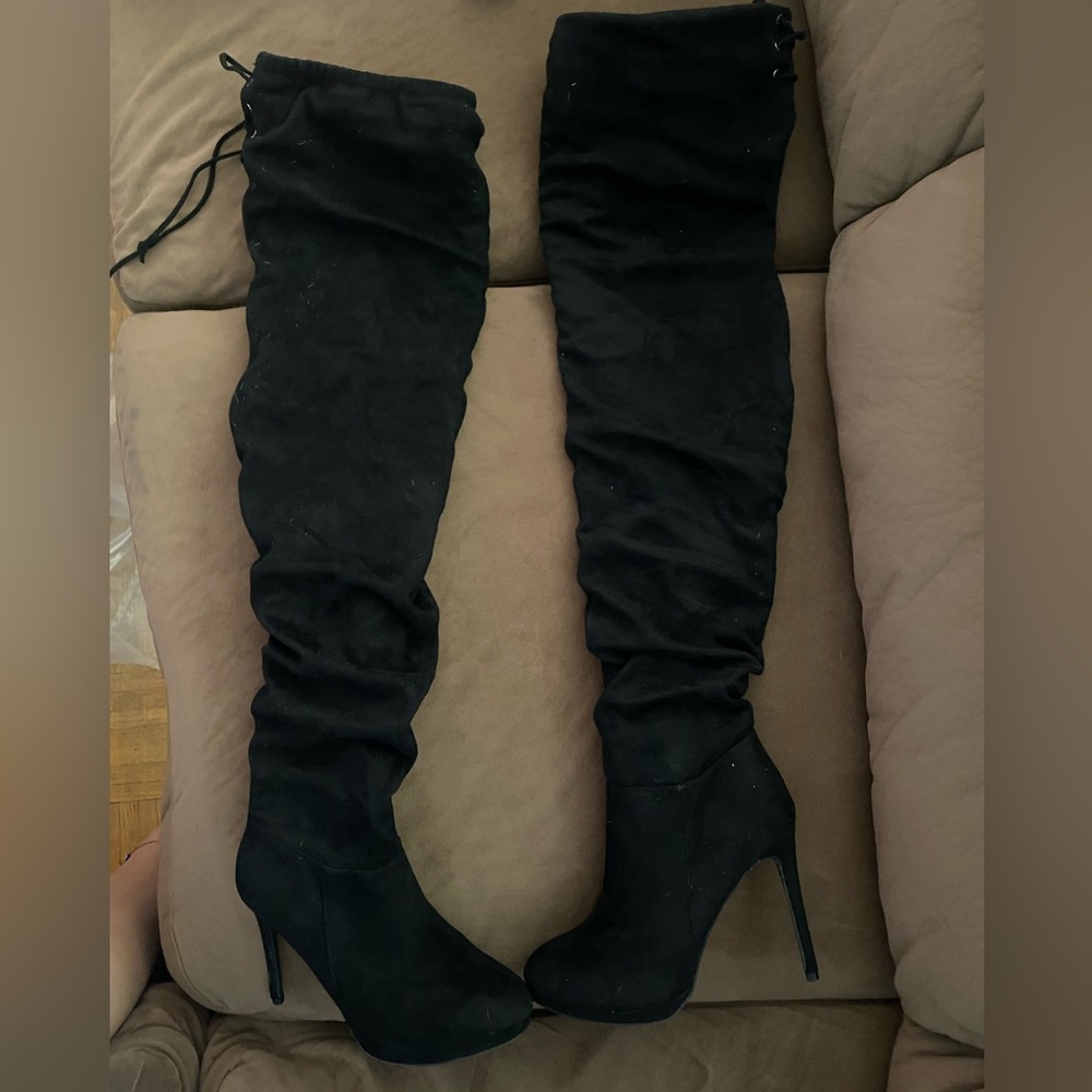 Black suede boots knee high